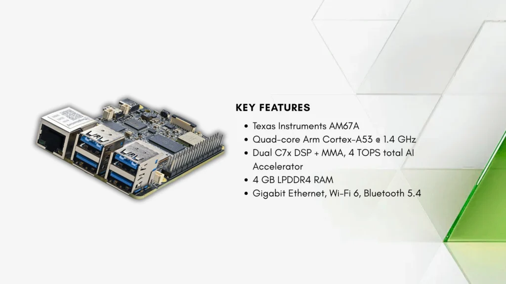 BeagleY-AI single-board computer featuring the Texas Instruments AM67A processor