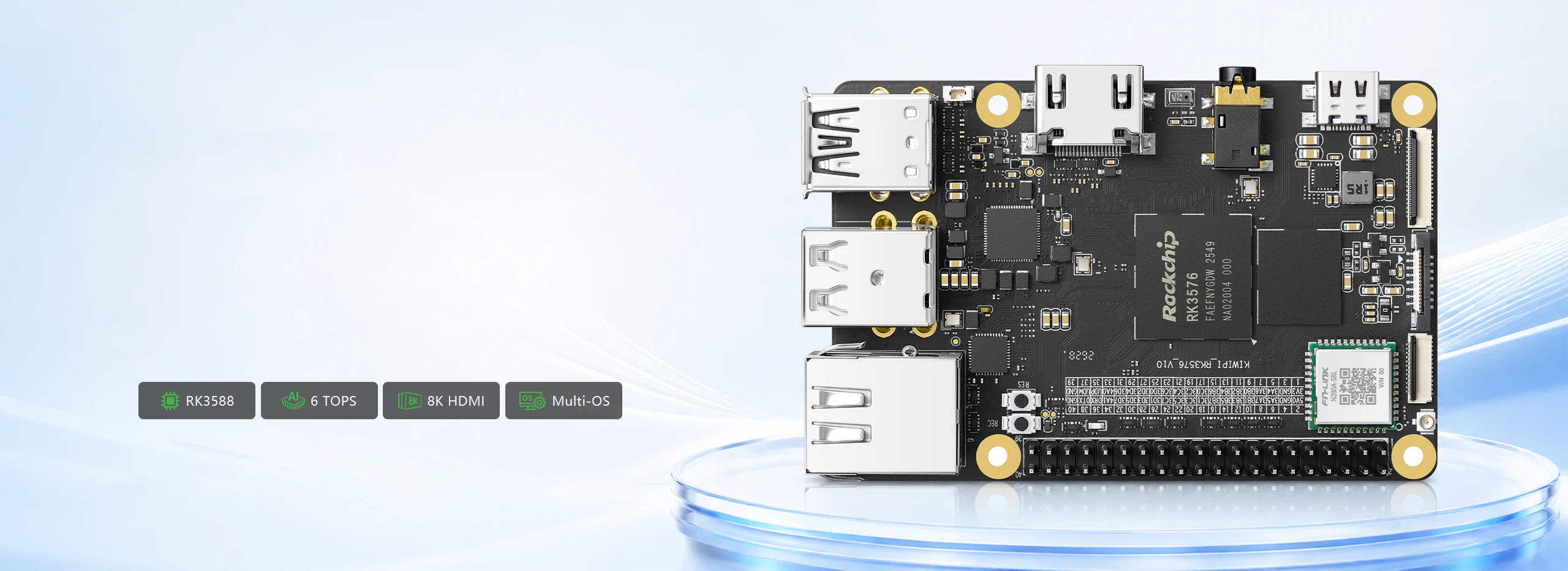 KiwiPi 4 RK3576 single-board computer with a 6 TOPS NPU and multi-OS support