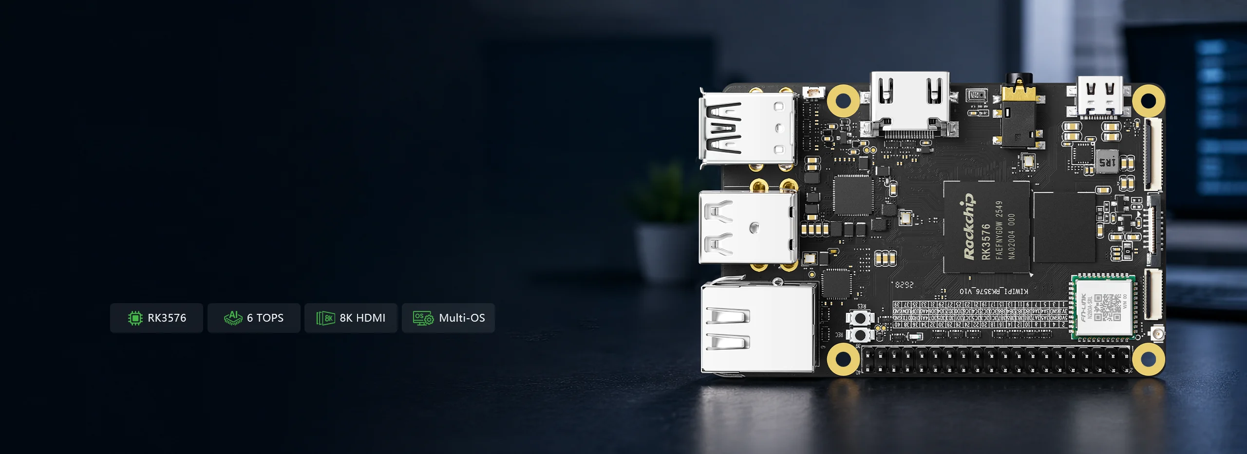 KiwiPi 4 RK3576 single-board computer with a 6 TOPS NPU, 8K HDMI and multi-OS support
