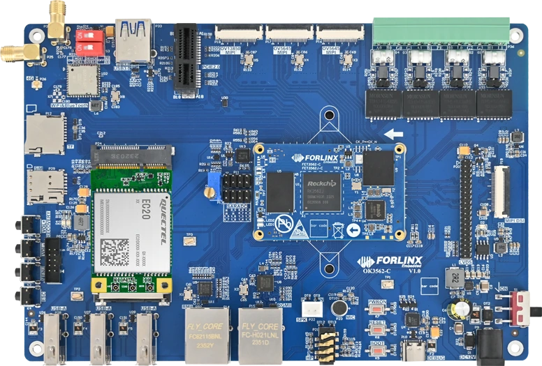 Top view of the Forlinx OK3562J-C board with Rockchip RK3562J and multiple expansion connectors
