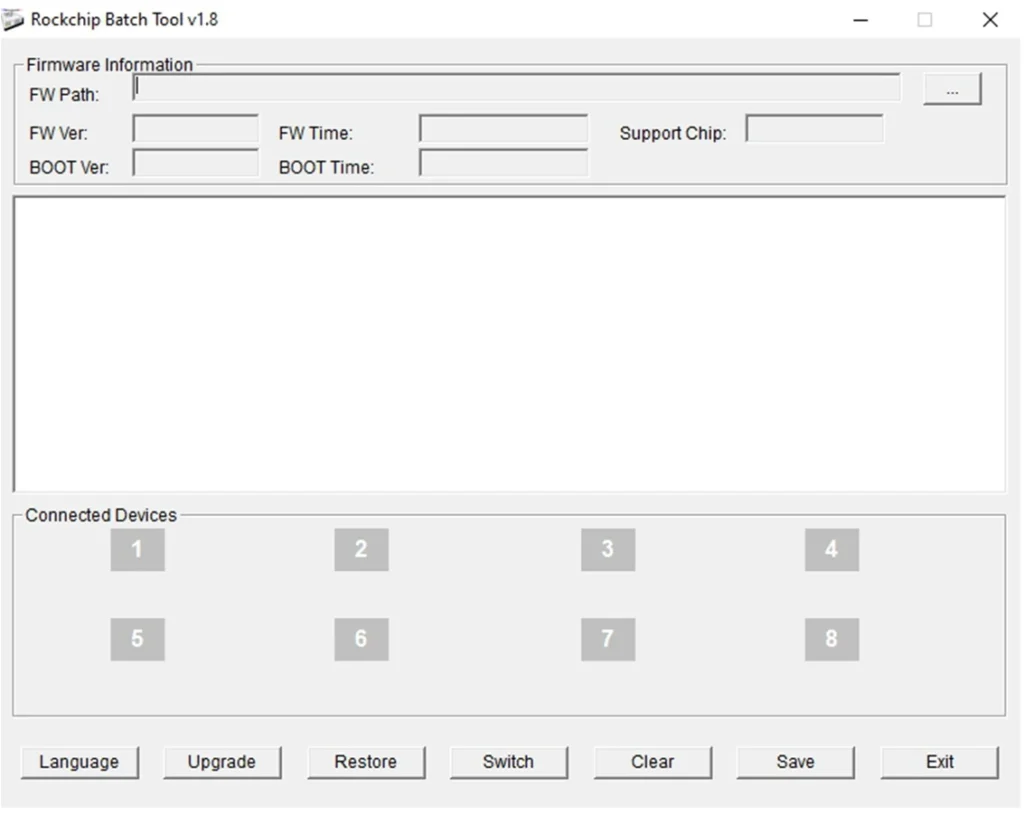 Rockchip Batch Tool 1.8 window with FW Path and device indicators
